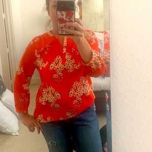 ❤️💛🧡 Fun and Floral split-neck top | 3/4 sleeve